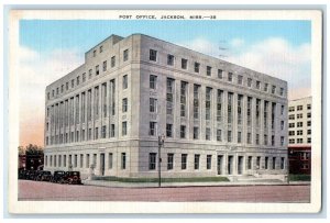 1943 Post Office Building Cars Street View Jackson Mississippi MS Postcard 