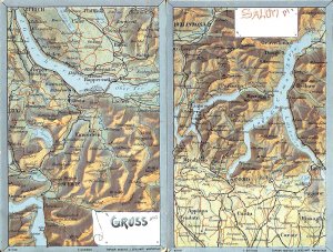 Switzerland & Italy unit of 2 topographical maps vintage postcards 1900`s 