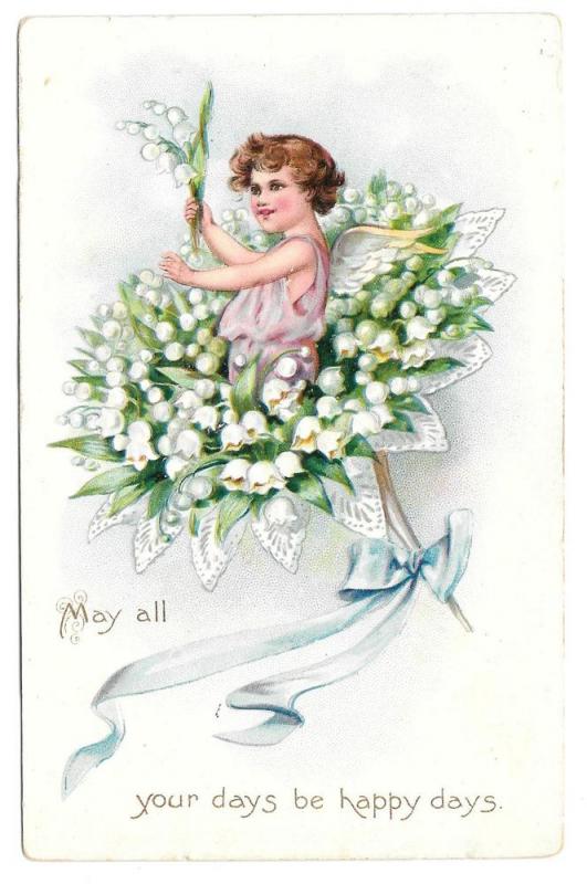 Tuck Fantasy Birthday Postcard Fairy Bouquet Lily of Valley