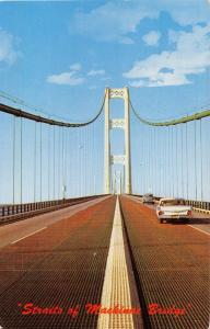 MACKINAC CITY~ST IGNACE MICHIGAN STRAITS OF MACKINAC BRIDGE~FORD POSTCARD 1959