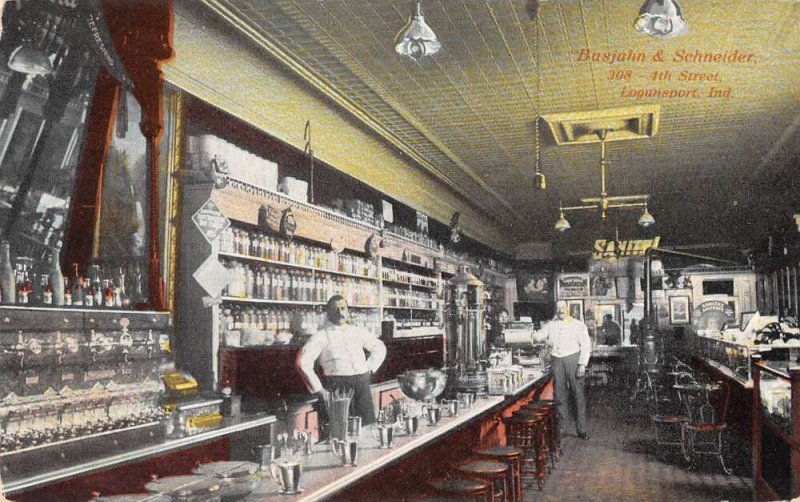 Logansport Indiana Busjahn and Schneider  Cafe Interior Vintage Postcard AA16606