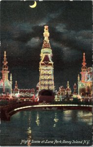 Postcard NY Coney Island Night Scene Moonlight Luna Amusement Park ~1910 V191