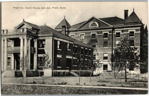 Pratt County Court House and Jail, Pratt KS Vintage Postcard D09