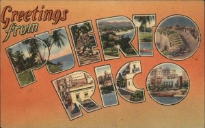 Puerto Rico Large Letter Linen Historic Landmarks Vintage Postcard