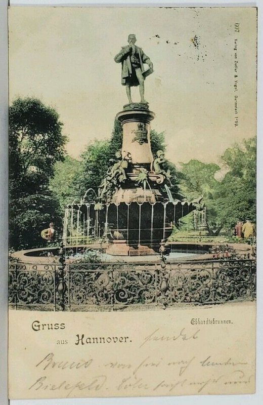 Hannover Germany Beautiful Monumental Fountain 1899 Hand Tinted Postcard K10