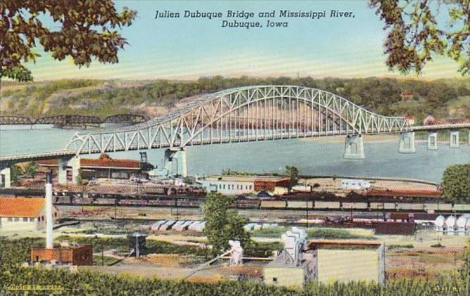 Iowa Dubuque Julien Dubuque Bridge and Mississippi River Curteich