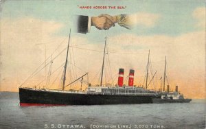 S.S. OTTAWA DOMINION LINE SHIP HANDS ACROSS THE SEA NORWAY POSTCARD (c.1905)