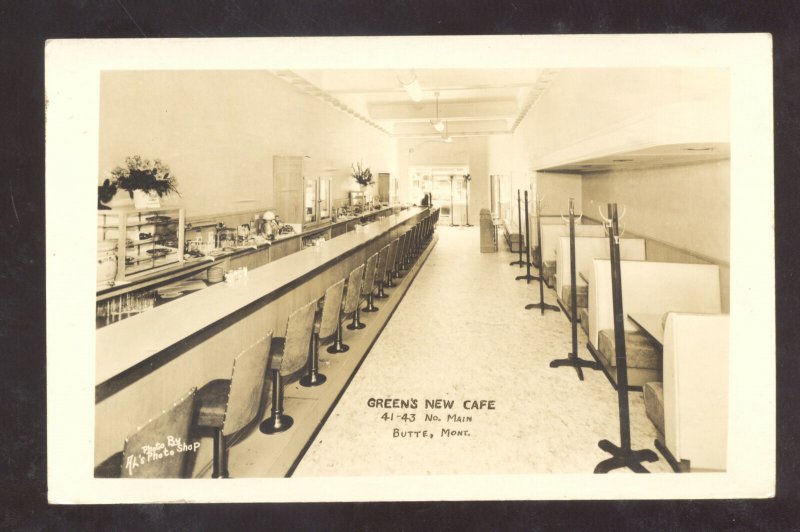 RPPC BUTTE MONTANA GREEN'S CAFÉ RESTAURANT INTERIOR REAL PHOTO POSTCARD