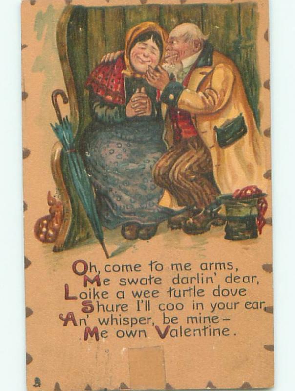 Pre-Linen Valentine OLD COUPLE SITTING TOGETHER AB2835