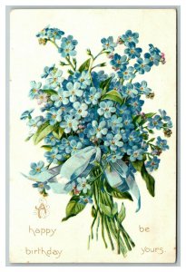 Vintage 1910's Tuck's Birthday Postcard Nice Blue Flowers Gold Lettering NICE