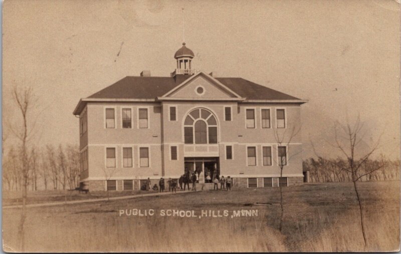 Real Photo Postcard Public School in Hills, Minnesota