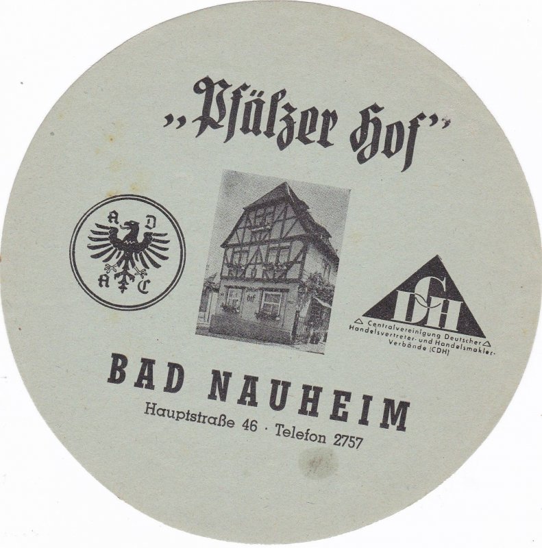 Germany Bad Neuheim Hotel Pfaelzer Hof Vintage Luggage Label sk3780