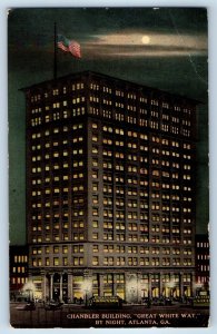 1913 Atlanta Georgia Postcard Chandler Building Great White Way Night Moonlight