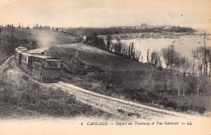 France Cancale Depart du Tramway et Vue generale Tram vintage postcard C325