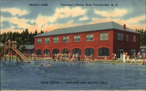 Fayetteville NC Page's Lake Bath House Pavilion Pic-Nic House Linen Postcard