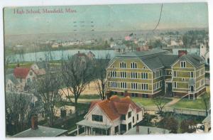 High School Mansfield Massachusetts Postcard 1925