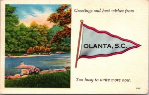 Pennant, Greetings From Olanta SC Scenic View Vintage Postcard Q75