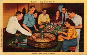 Linen Postcard Roulette Popular Indoor Sport in Nevada~1624