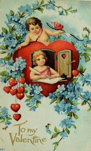 Circa 1910 Valentine Lovely Cherub Cupid Hearts Flowers Vintage Postcard P59