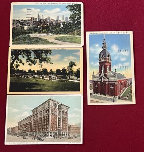 Kansas City 4 Vintage postcards 1940's Cathedral, Hotel and parks