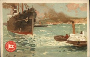 Red Star Line Steamship Being Towed by Tug H-4 c1910 Postcard
