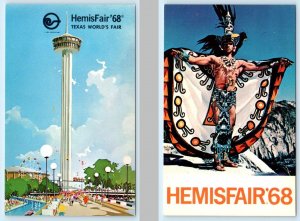 2 Postcards SAN ANTONIO, TX ~ Tower of the Americas HEMISFAIR '68 Los Voladores