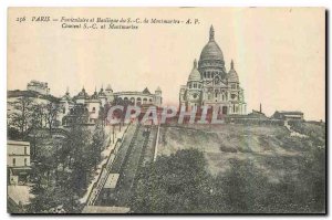 Old Postcard Paris Funicular and Basilica of Montmartre S C