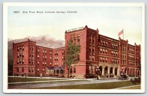 Colorado Springs CO~Alta Vista Hotel~Vintage Car in Front~Mountain Backdrop~1915 