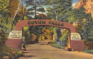 Seven Falls Gateway South Cheyenne Canon Colorado Springs linen postcard