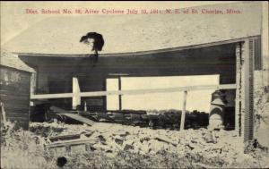 St. Charles MN School Damage After 1911 Cyclone Weather Tornado Postcard