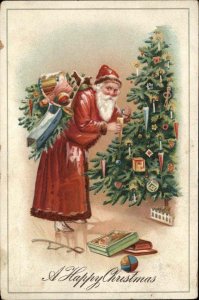 Christmas Santa Claus Toy Sack Sled Drum Doll Sword Tuck c1900s-20s Postcard