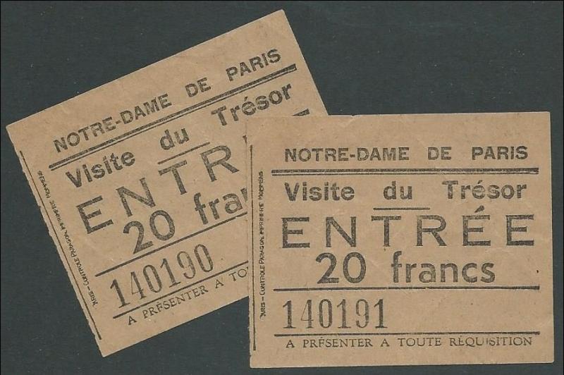 France 1950s NOTRE-DAME DE PARIS Entrance Tickets Pair