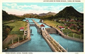 Vintage Postcard 1920's Pedro Miguel Locks Deck Panama Canal Paraiso, Panama