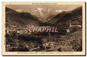 Old Postcard Digne les Bains and the massive Three Eveches