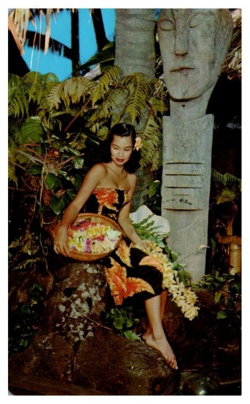 Hawaiian Beauty Flowers Statue Hawaii Postcard Posted 1962