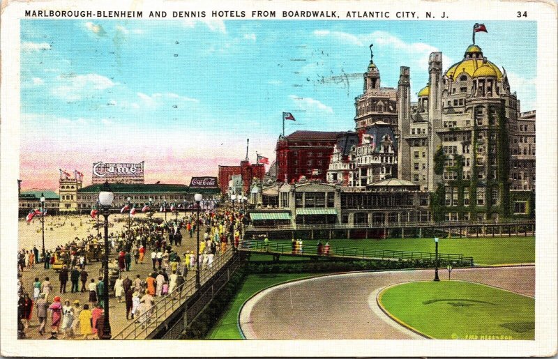 Marlborough Blenheim Dennis Hotels Boardwalk Atlantic City New Jersey Postcard 