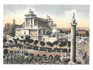 Italy Rome Victor Emmanuel Monument Trajan Forum 1955 Tinted Litho 4X6 Postcard