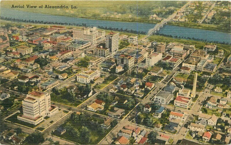 Aerial View Alexandria Louisiana 1940s Postcard Tichnor 7459