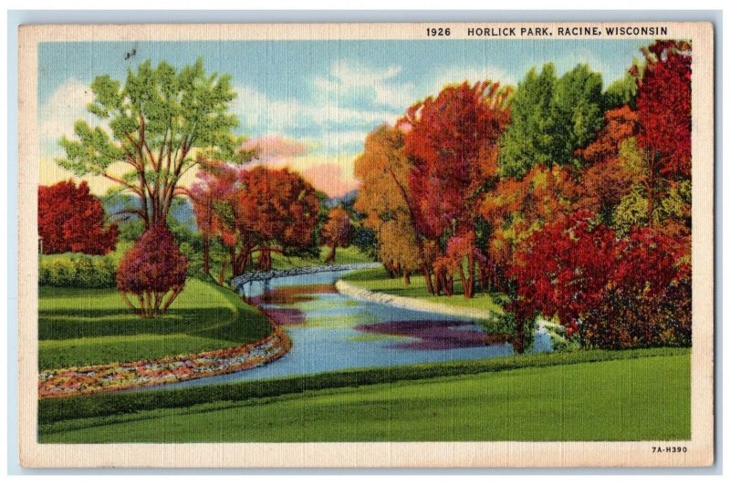 View Of Horlick Park Trees River Scene Racine Wisconsin WI Vintage Postcard 