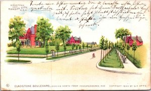 USA Greetings From Kansas City Gladstone Boulevard Missouri Postcard 09.61