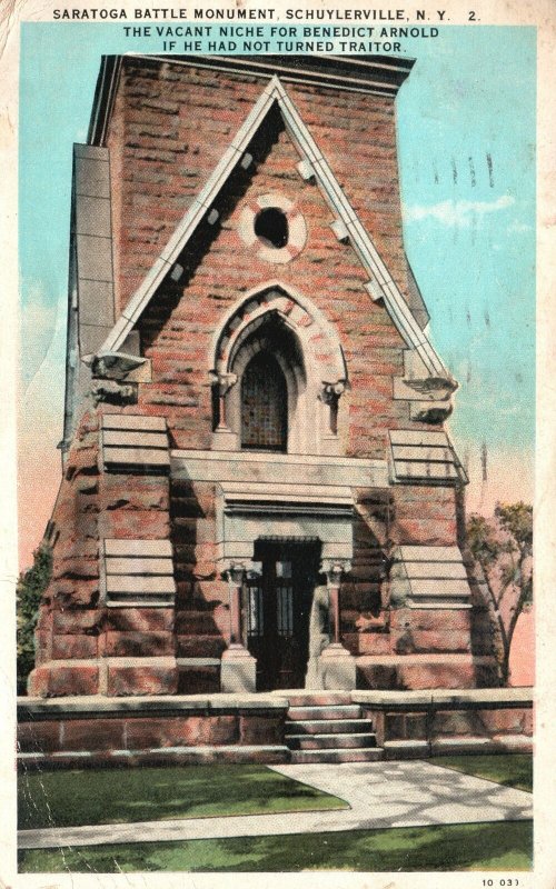 Vintage Postcard 1928 Saratoga Battle Monument Vacant Niche Schuylerville NY