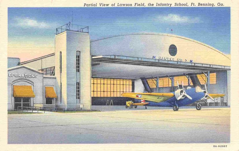 Plane Aircraft Hangar Lawson Field Fort Benning WWII postcard Asia & Middle East