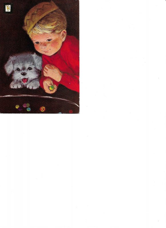 Kid playing marbles with heis pet  Nice modern Spanish postcard
