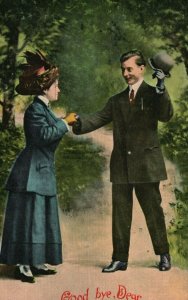 Vintage Postcard 1910's Good Bye, Dear Formal Dress Man and Woman Saying Goodbye
