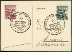 3rd Reich Sudetenland Maffersdorf Mi 127-8 Sokol  Expertized Cover 56317