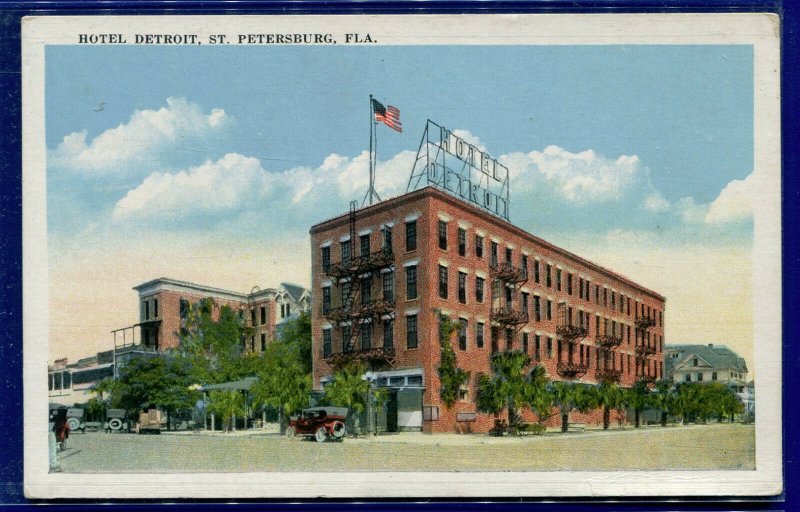 Hotel Detroit St Petersburg Florida fl 1920s white bordered postcard