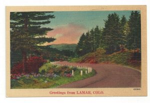 Colorado CO Greetings from LAMAR COLO. Vintage Linen Card Standard View