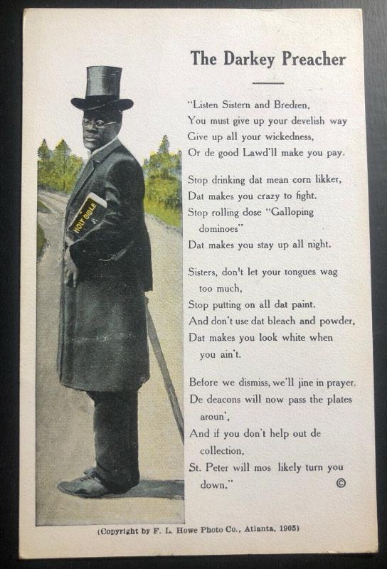 1925 Color Postcard Cover Black Americana Darky Preacher Prayer Miami Fl USA