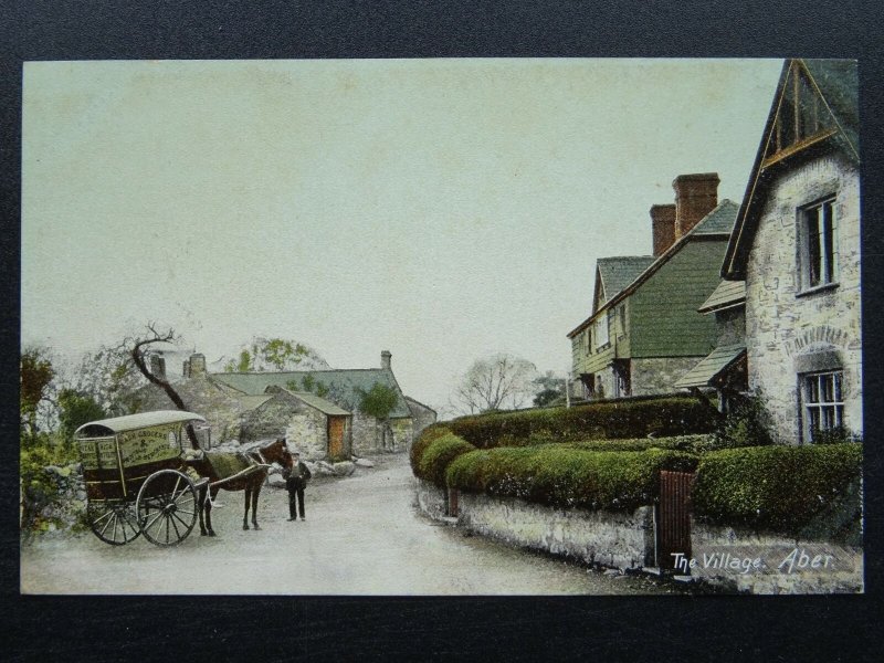 Wales ABER Village showing THE CASH GROCER HORSE & CART c1905 Postcard by Wrench