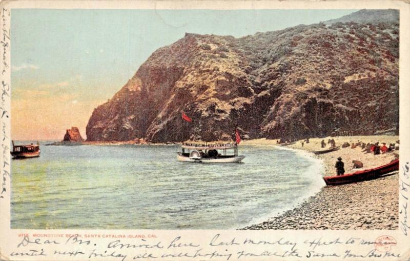 SANTA CATALINA ISLAND CA-MOONSTONE BEACH-PADDLE WHEEL BOAT-PHOTO POSTCARD 1906
